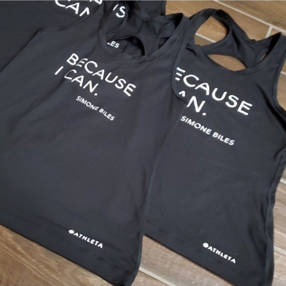 NWOT Athleta Simone Biles "Because I Can" Tank Racer Back Black Women Size S - Picture 2 of 3